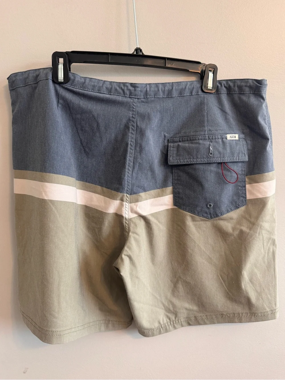 Katin Men's Boardshorts Size 38 Navy Khaki Stripe Surf Swim Trunks